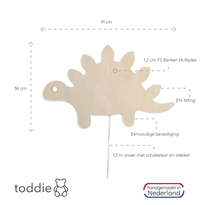 Houten wandlamp kinderkamer | Stegosaurus - multiplex - toddie.nl