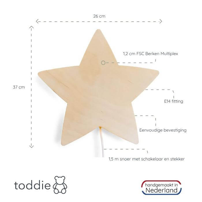 Houten wandlamp kinderkamer | Ster - multiplex - toddie.nl