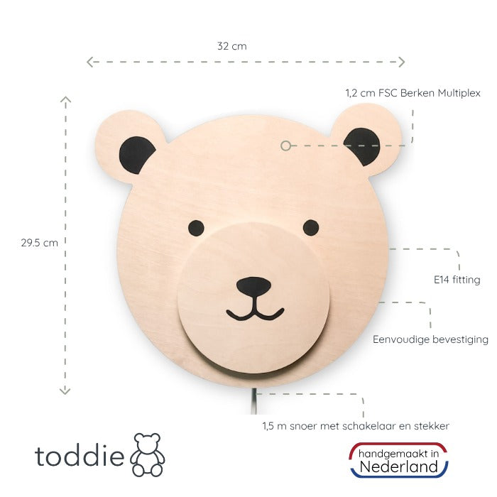 Houten wandlamp kinderkamer | teddy multiplex - toddie.nl