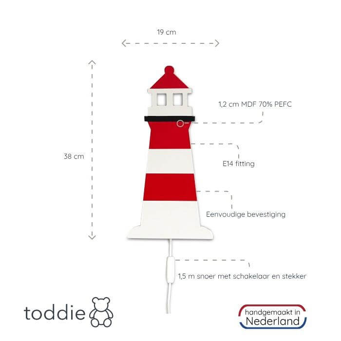 Houten wandlamp vuurtoren | Lighthouse - toddie.nl