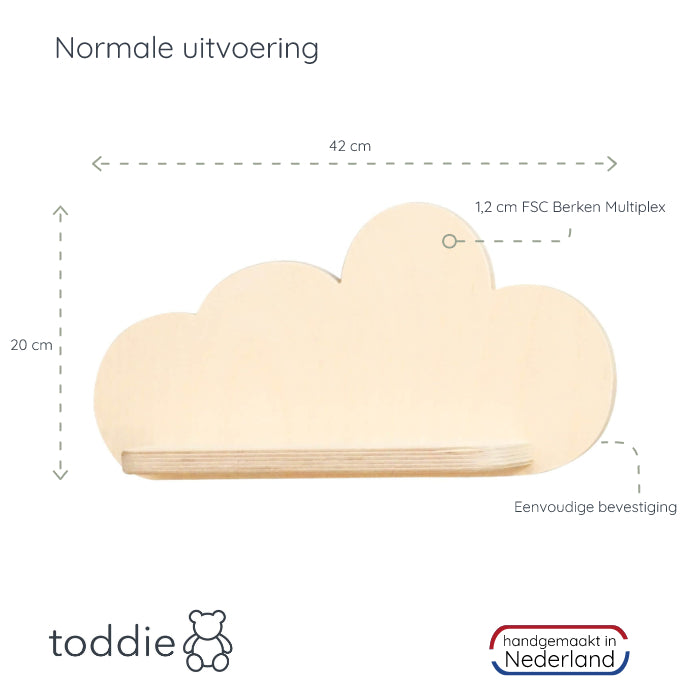Blank houten wandplank wolk, plank kinderkamer | Wolkie - toddie.nl