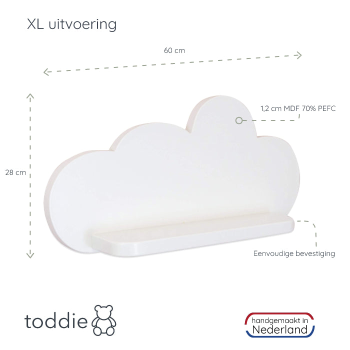 Set à 2 stk Witte houten wandplanken wolk, planken kinderkamer | Wolkie - toddie.nl