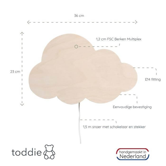 Houten wandlamp kinderkamer | Wolkie - Multiplex - toddie.nl