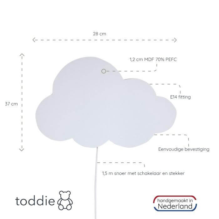 Houten wandlamp kinderkamer | Wolkie - toddie.nl