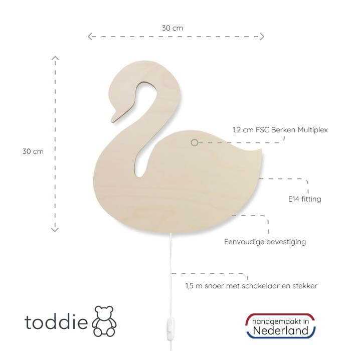 Houten wandlamp kinderkamer | Zwaan multiplex - toddie.nl