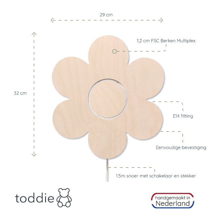 Houten wandlamp kinderkamer | bloem - toddie.nl