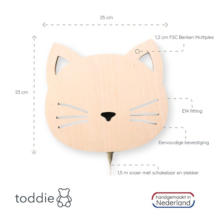 Houten wandlamp kinderkamer | Kat - toddie.nl