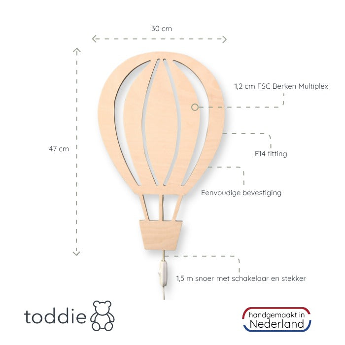 Houten wandlamp kinderkamer | luchtballon - toddie.nl