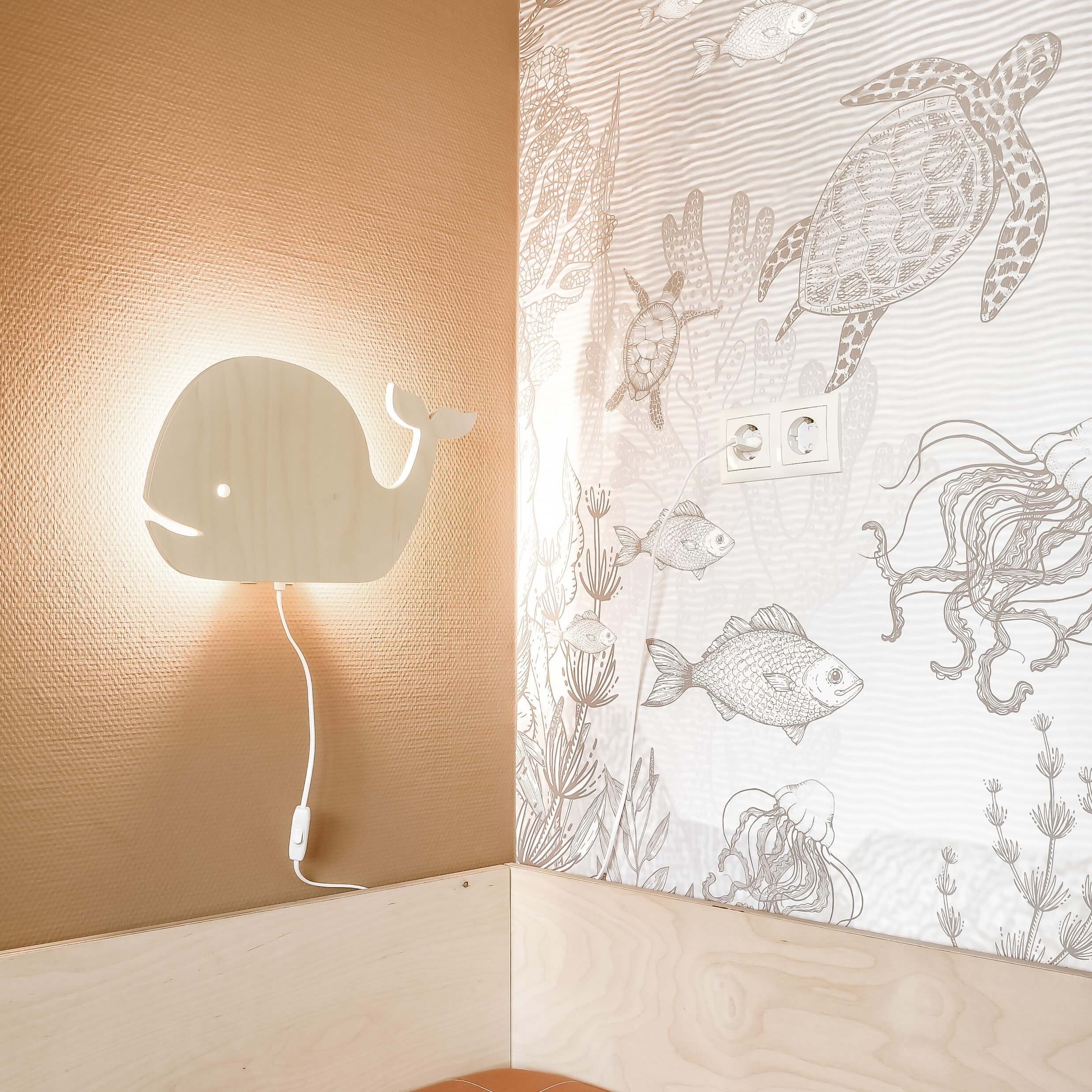 Houten wandlamp kinderkamer | Walvis multiplex - toddie.nl