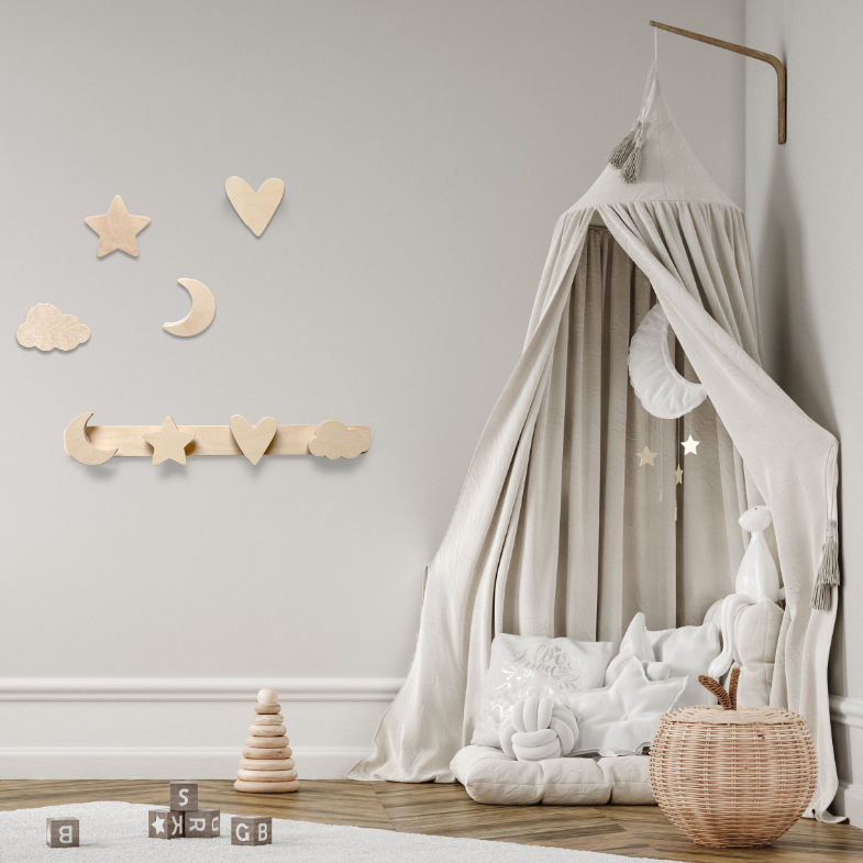 Blank houten set wandhaken kinderkamer | Naturel - toddie.nl