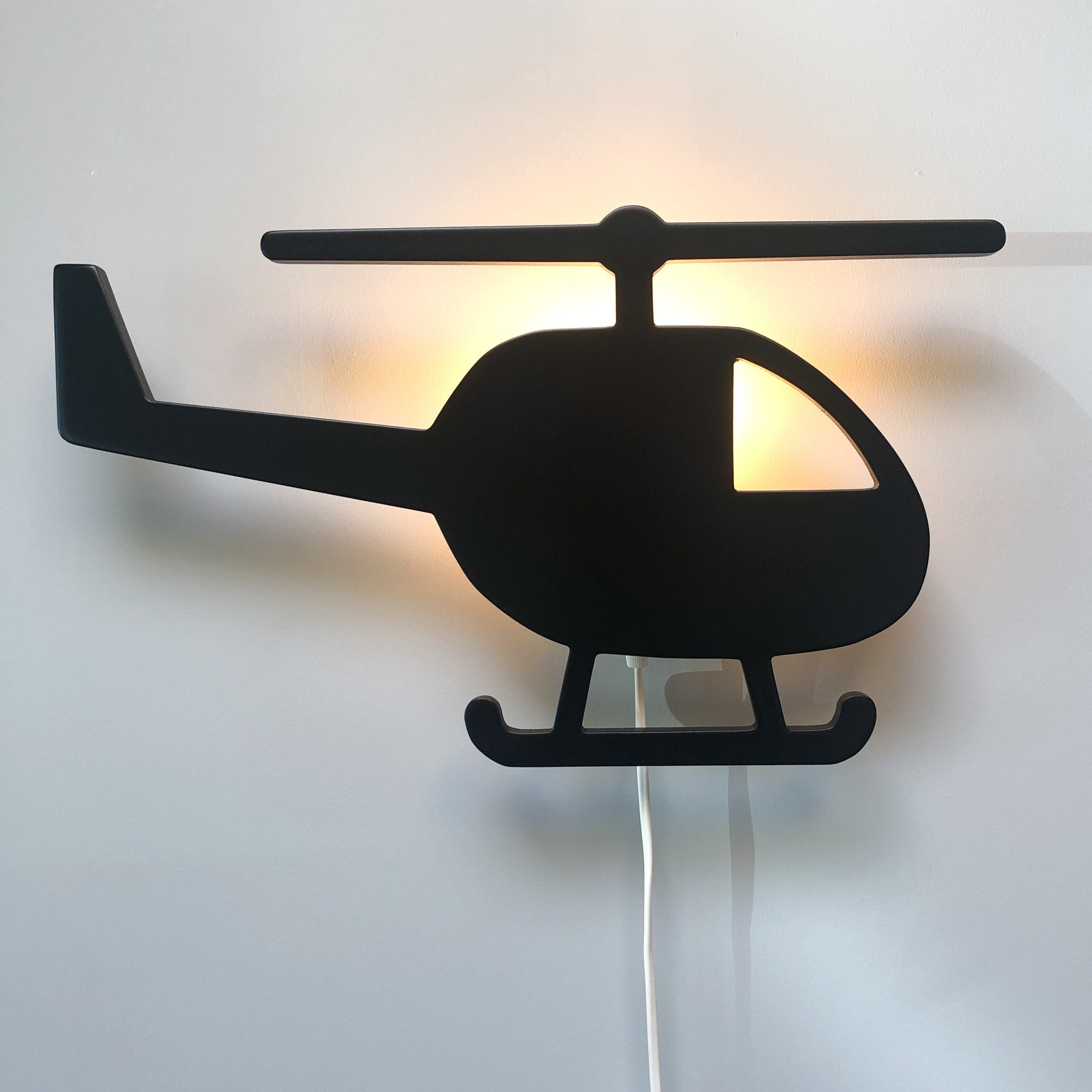 Houten wandlamp kinderkamer | Helikopter zwart - toddie.nl