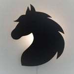 Houten wandlamp kinderkamer | Paard - zwart