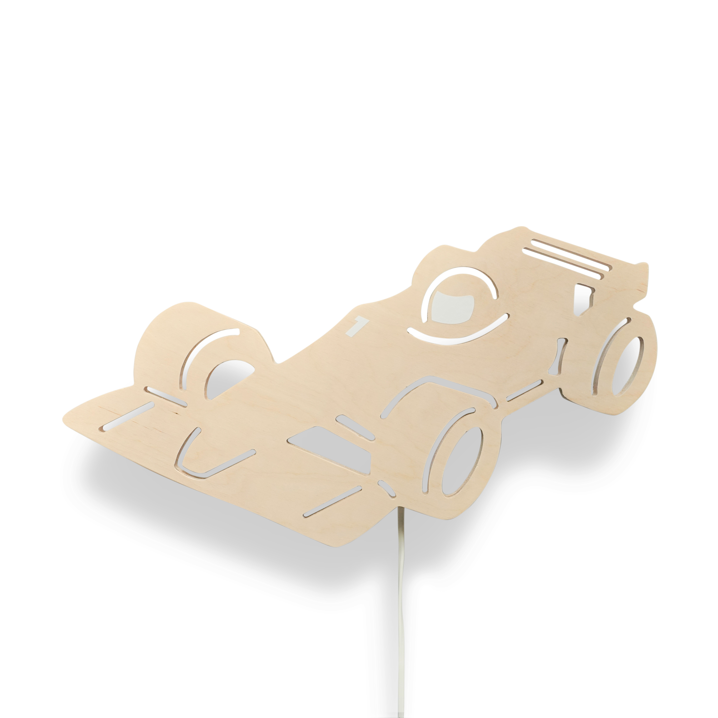 Houten wandlamp kinderkamer | Racewagen, Formule 1 multiplex - toddie.nl