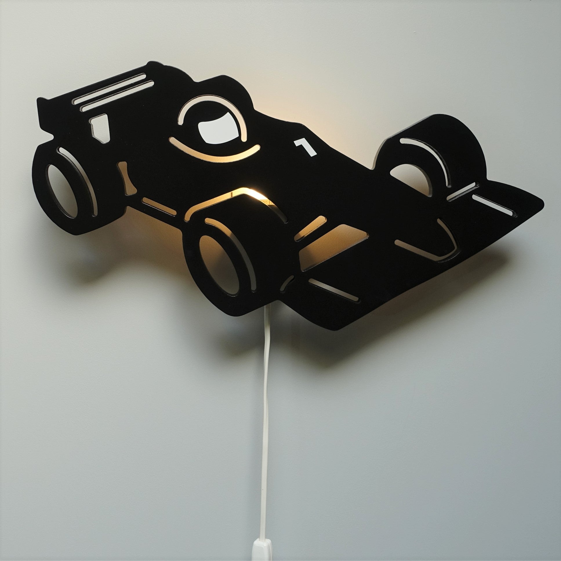 Houten wandlamp kinderkamer | Racewagen, Formule 1 zwart - toddie.nl