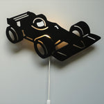Houten wandlamp kinderkamer | Racewagen, Formule 1 - zwart