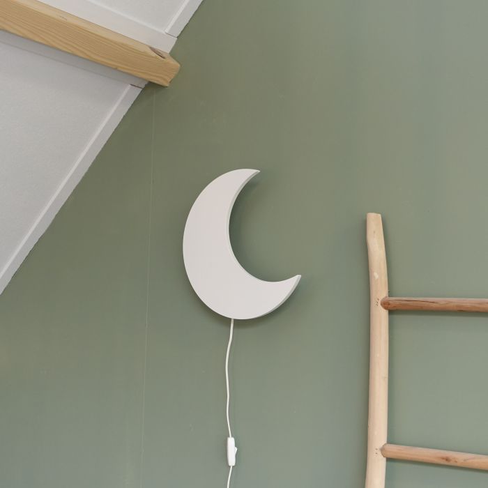 Houten wandlamp kinderkamer | Maan - wit - toddie.nl