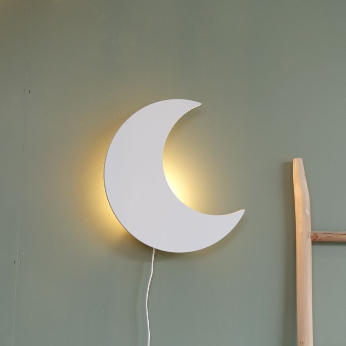 Houten wandlamp kinderkamer | Maan - wit - toddie.nl