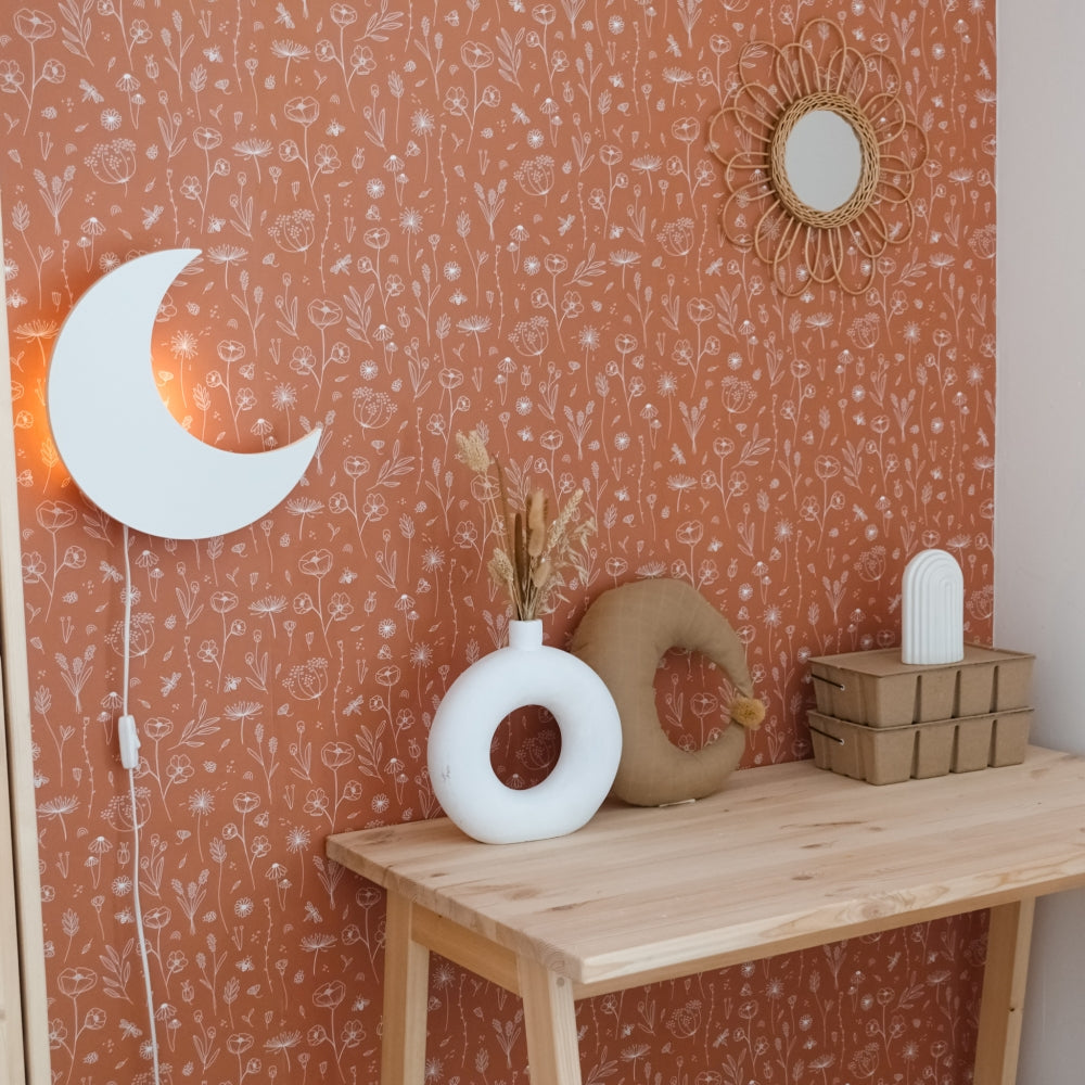 Houten wandlamp kinderkamer | Maan - wit - toddie.nl