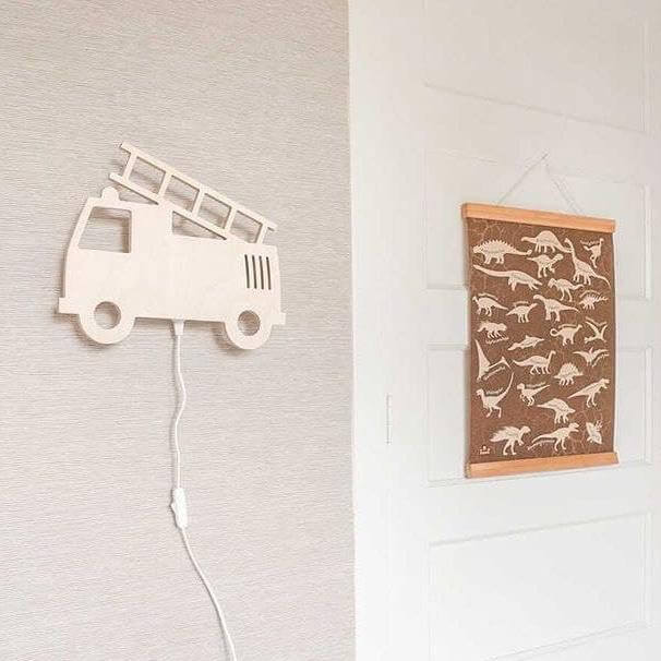 Houten wandlamp kinderkamer | Brandweerwagen - toddie.nl